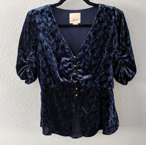 Maeve Isobel ruched velvet blouse